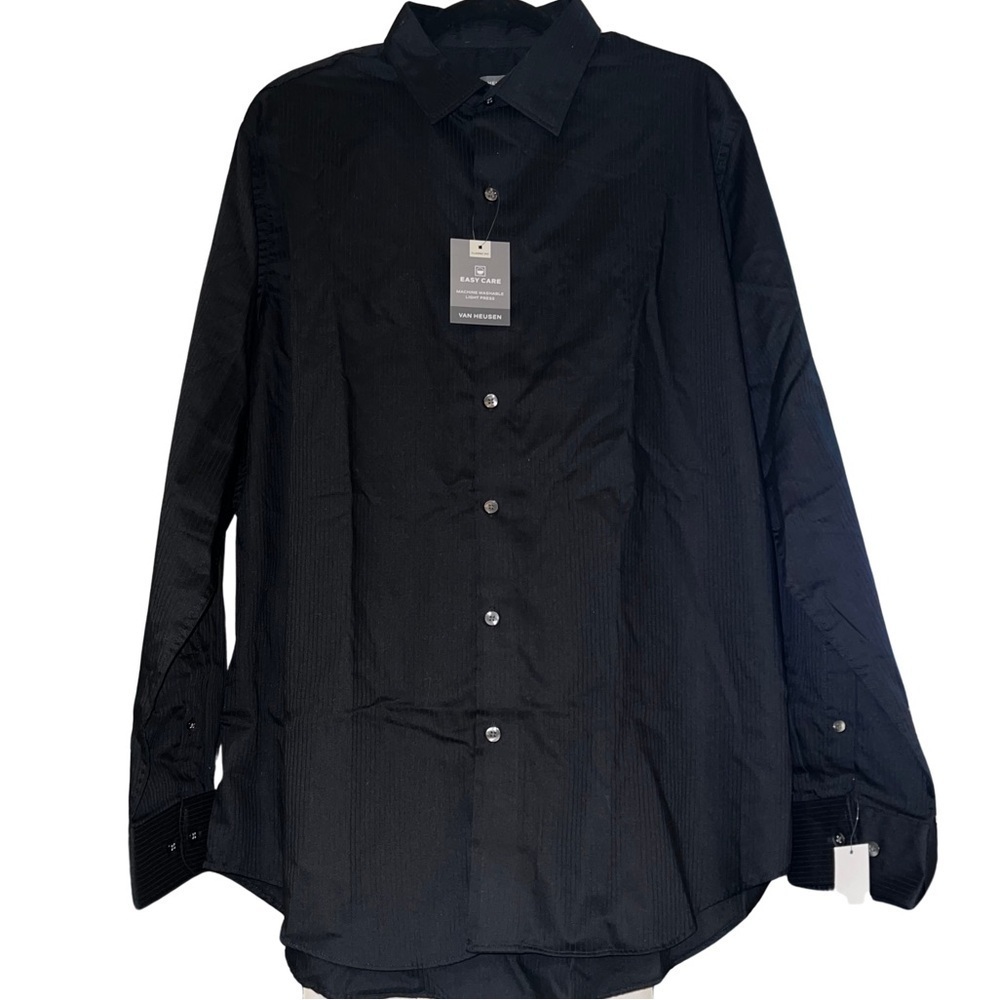 Men’s VAN HEUSEN Black Pin Striped Button Down Shirt XLARGE 16-16 1/2 BRAND NEW - Picture 2 of 6
